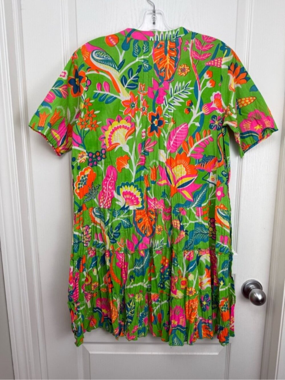 Orientique Australia Floral Pleated Crinkle Dress Size XS Green Organic Cotton - Picture 2 of 7